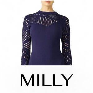 Milly Pointelle Laser Cut/ Cutout Long Sleeve Top